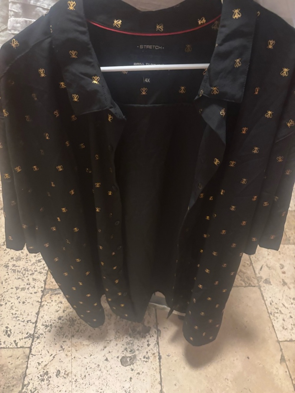Drill Clothing Company Men’s Button Up Shirt 4XL Black Gold Bee Print